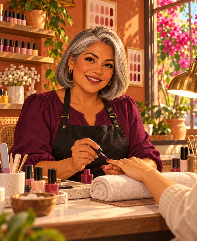 Ilustración de un salón de belleza y uñas